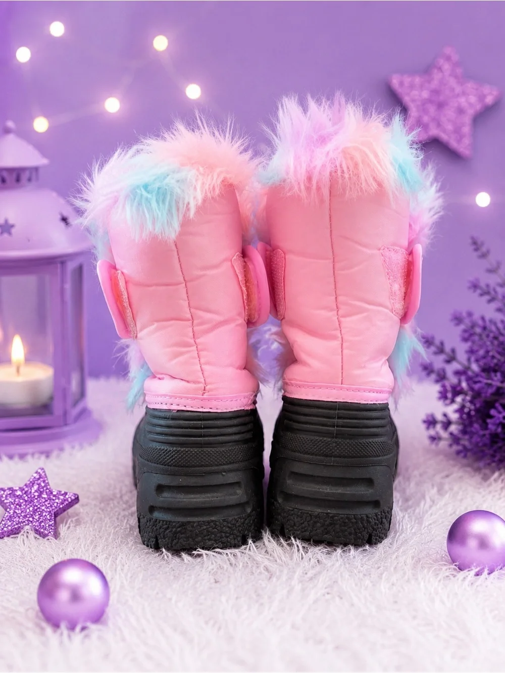 Girls Unicorn Winter Boots - Pink with Pastel Fur, Size 7 NWOT